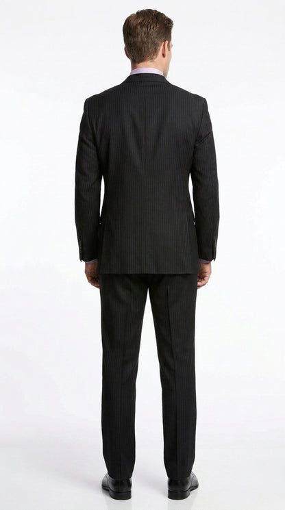 Men’s Black Tone on Tone Shadow Stripe 2 Button Suit, Two Piece Business Dress Suit