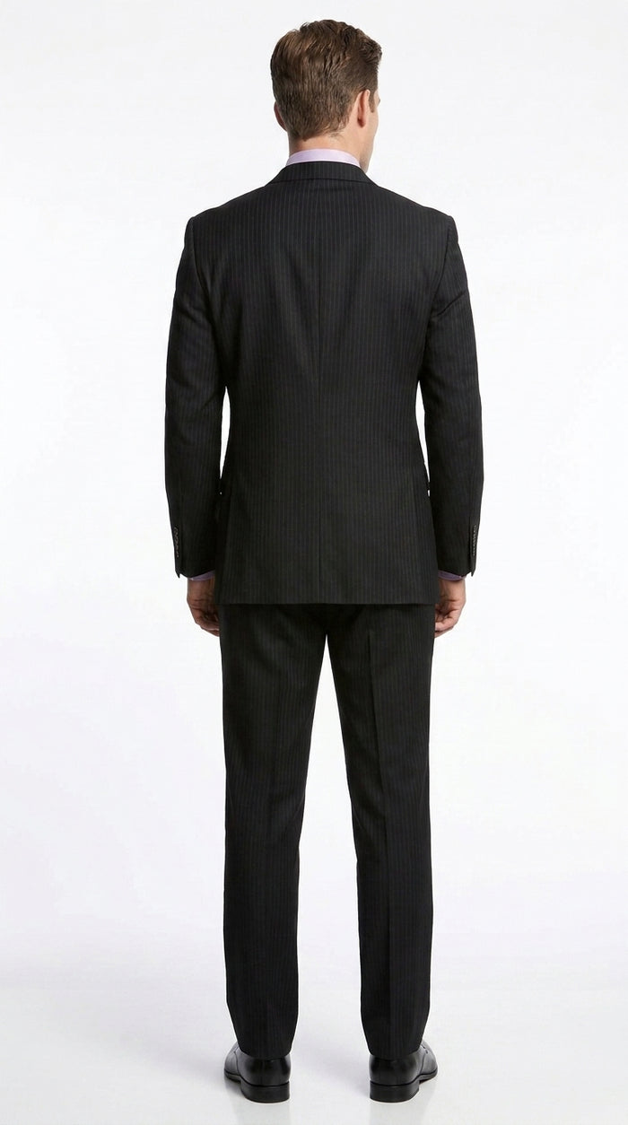 Men’s Black Tone on Tone Shadow Stripe 2 Button Suit, Two Piece Business Dress Suit