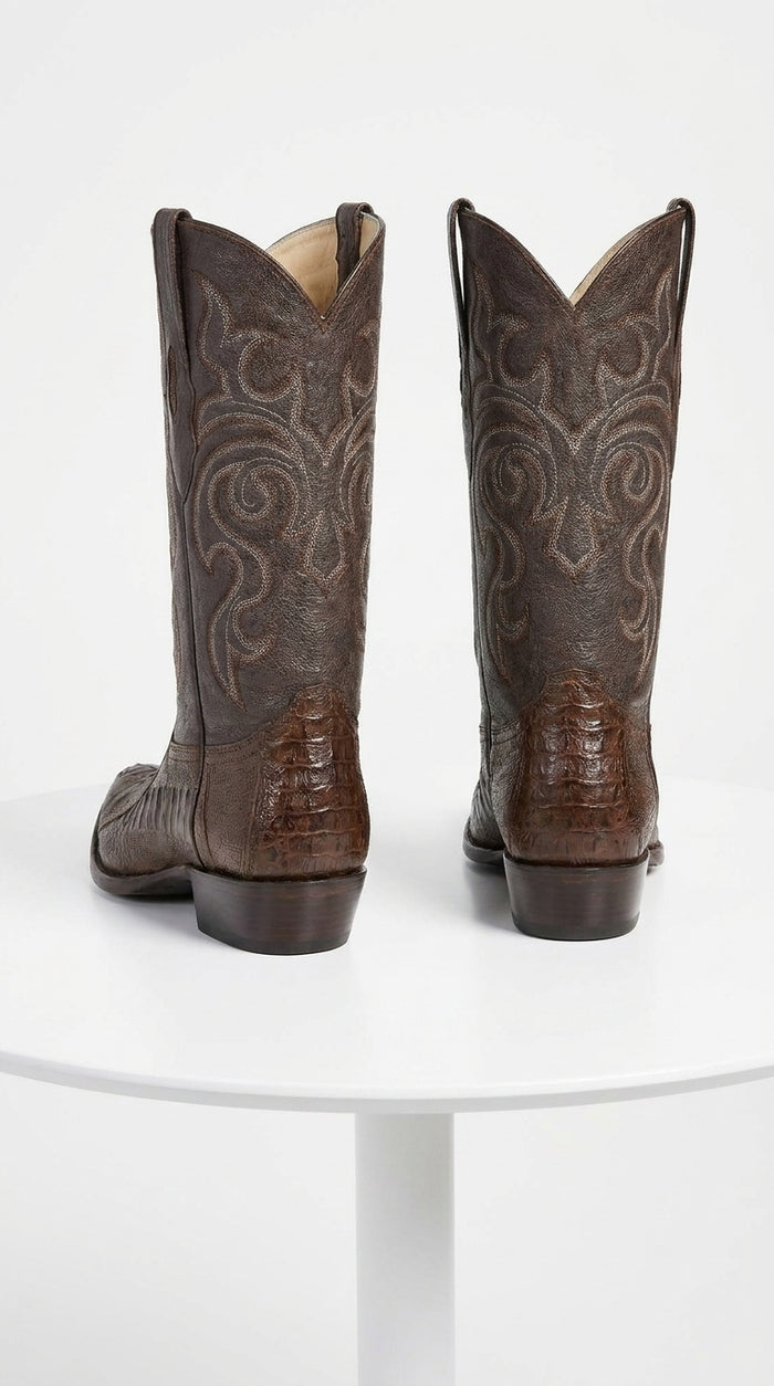 Los Altos Men’s Brown Ostrich Leg Cowboy Boots, J-Toe Exotic Western Dress Boots