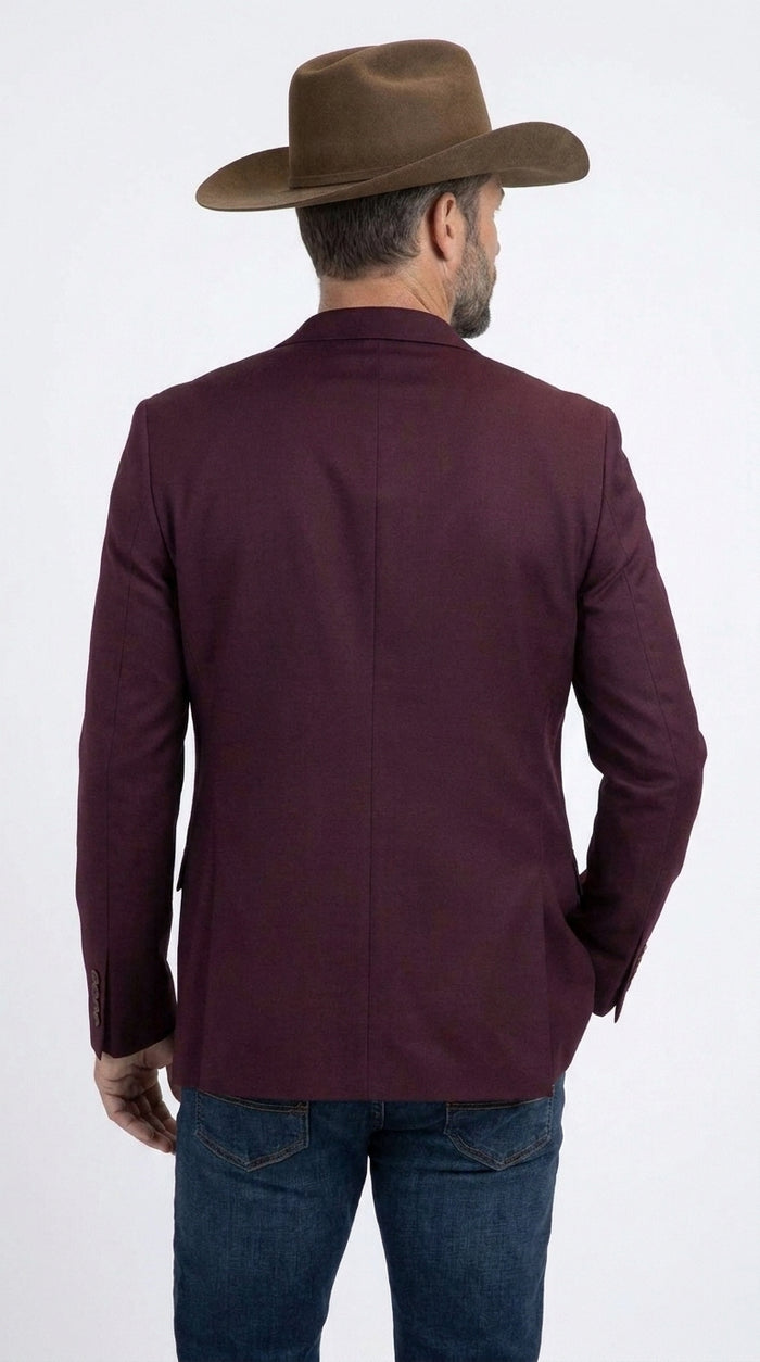 Men’s Burgundy Western Cowboy Blazer, Stretch Date Night Dress Jacket for Men