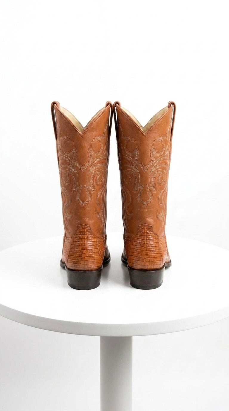 Los Altos Men’s Honey Lizard Skin J-Toe Boots, Exotic Western Cowboy Dress Boots