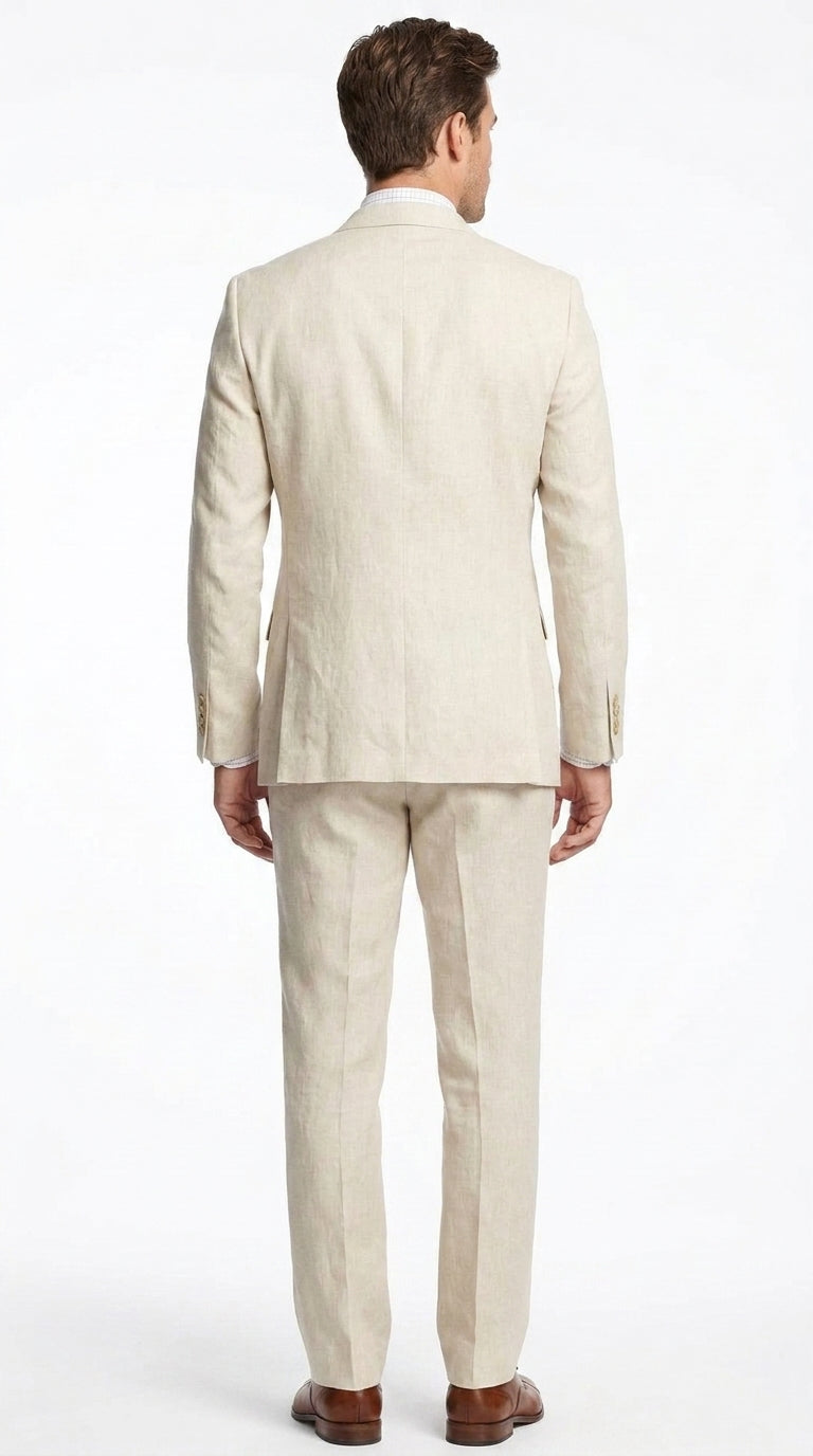 Men’s Natural Linen 2 Piece Suit, Regular Fit Summer Wedding Beach Dress Suit