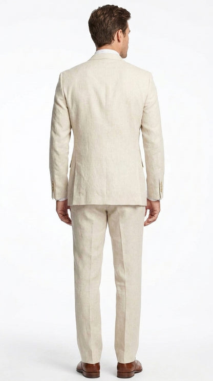 Men’s Natural Linen 2 Piece Suit, Regular Fit Summer Wedding Beach Dress Suit