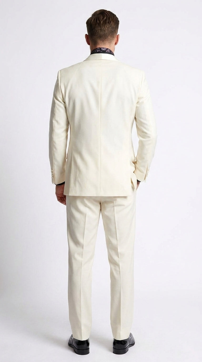 Men’s Champagne Ivory Shawl Collar Suit, 1 Button Cream Off White Dinner Jacket Tuxedo