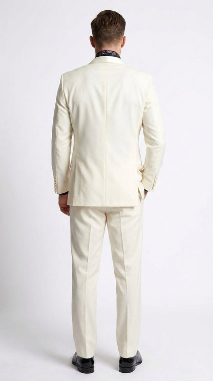 Men’s Champagne Ivory Shawl Collar Suit, 1 Button Cream Off White Dinner Jacket Tuxedo