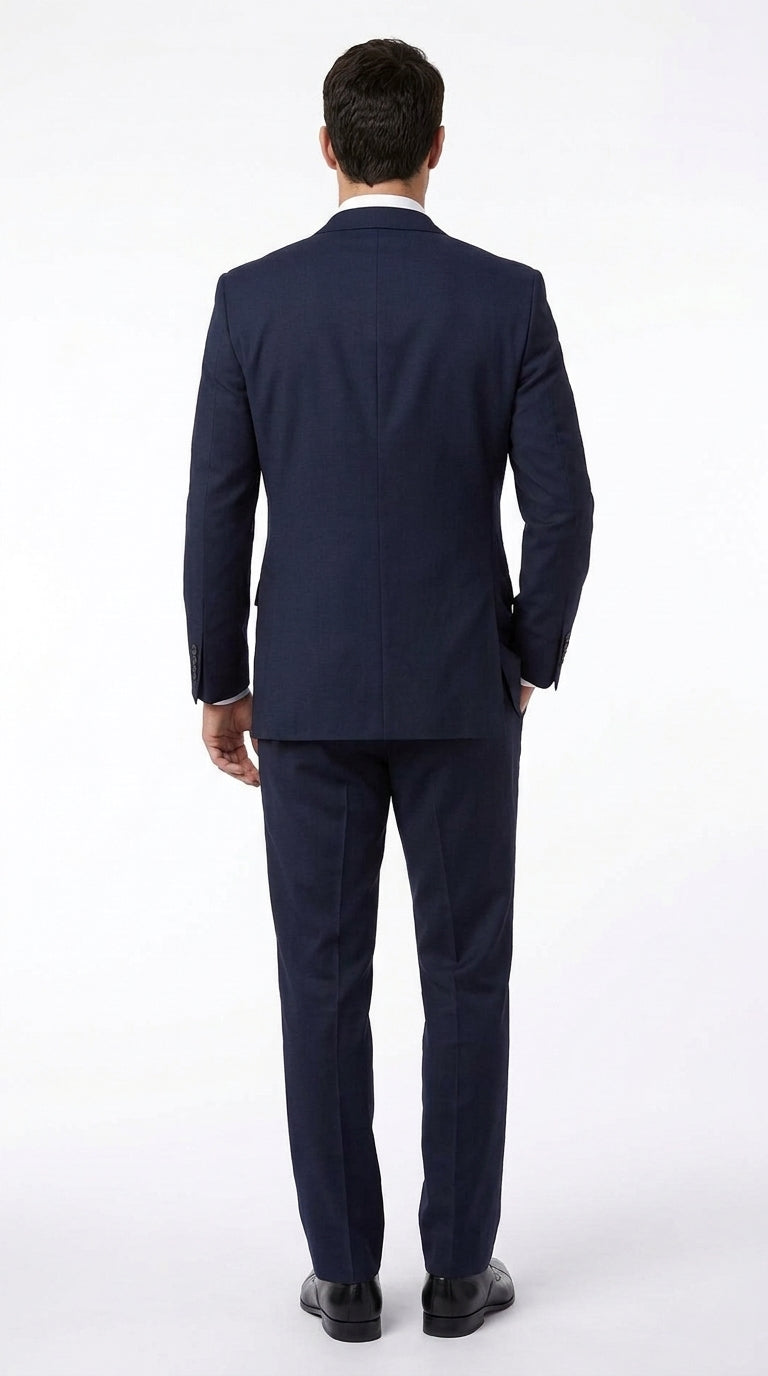 Men’s Dark Navy Blue 2-Piece Suit – Two Button Notch Lapel Jacket with Flat Front Pants