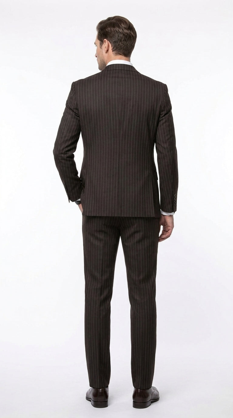 Men’s Jet Black Chalk White Pinstripe 3 Piece Suit, Super 150s Italian Fabric Vested Formal Suit