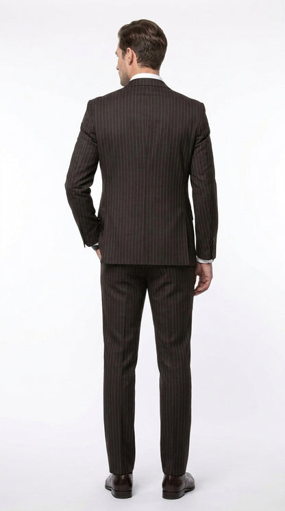 Men’s Jet Black Chalk White Pinstripe 3 Piece Suit, Super 150s Italian Fabric Vested Formal Suit