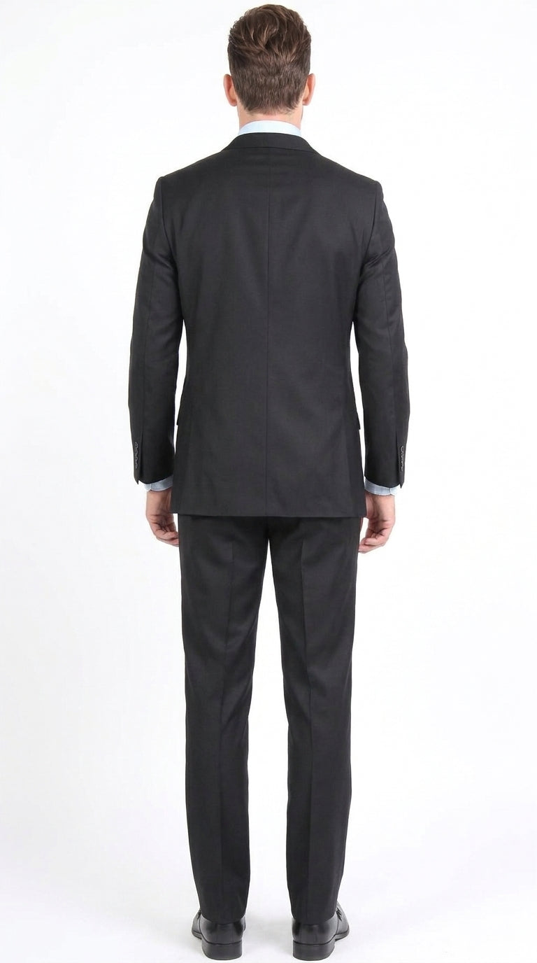 Men’s Black 3-Piece Vested Suit – Two-Button Formal Suit with Vest & Flat-Front Pants