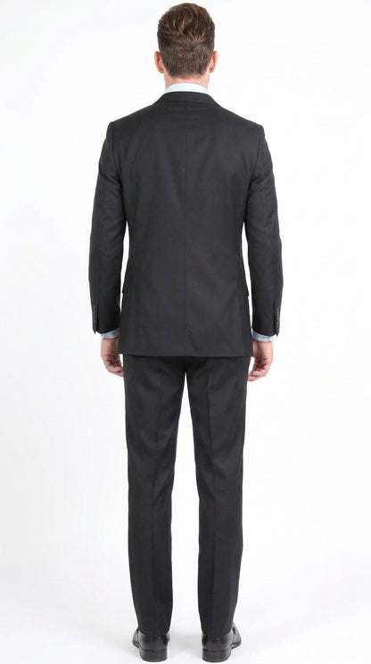 Men’s Black 3-Piece Vested Suit – Two-Button Formal Suit with Vest & Flat-Front Pants