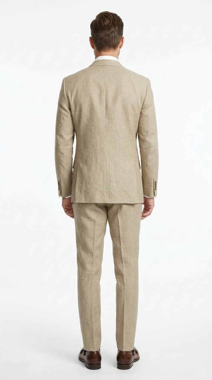 Men’s Beige Big & Tall Linen Suit – 2-Button Summer Wedding & Beach Suit