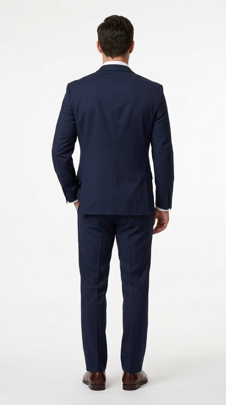 Men’s Navy Blue Big and Tall 2 Button Suit, Solid Plus Size Formal Wedding Business Suit