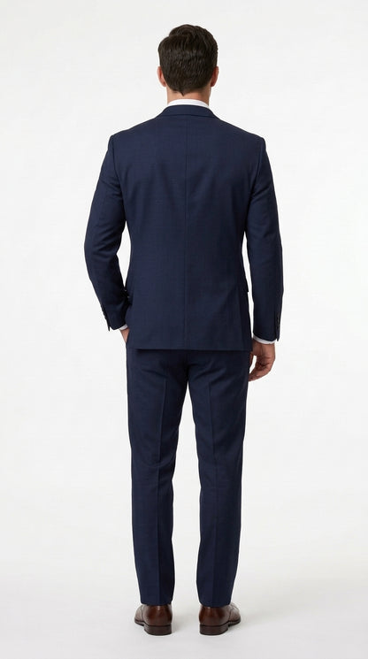 Men’s Navy Blue Big and Tall 2 Button Suit, Solid Plus Size Formal Wedding Business Suit