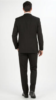 Men’s Black Three Button Poplin Suit with Classic Jacket and Pleated Pants, Formal Dress Suit