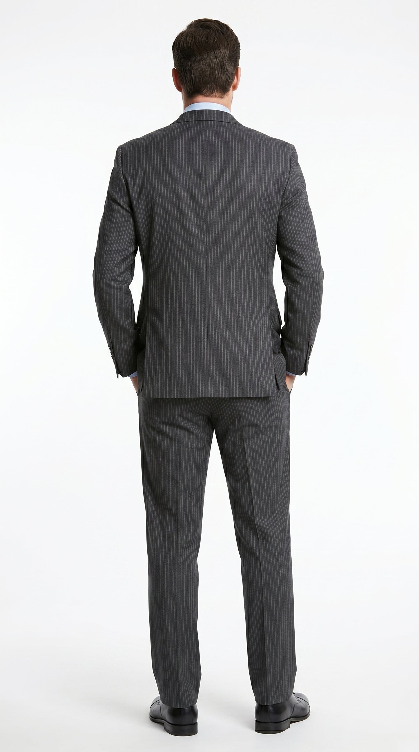Men’s Charcoal Gray Pinstripe 3 Piece Vested Suit with 2 or 3 Button Jacket, Formal Dress Suit