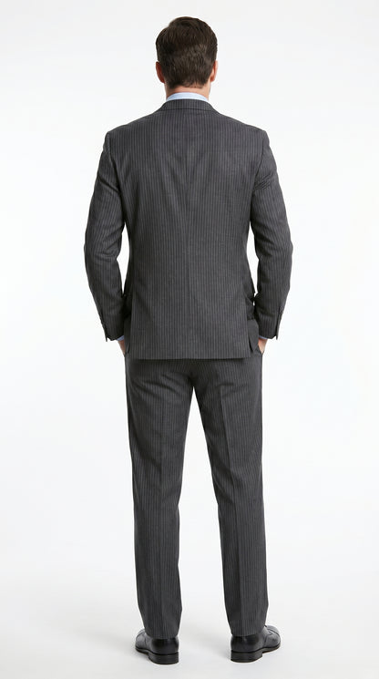 Men’s Charcoal Gray Pinstripe 3 Piece Vested Suit with 2 or 3 Button Jacket, Formal Dress Suit