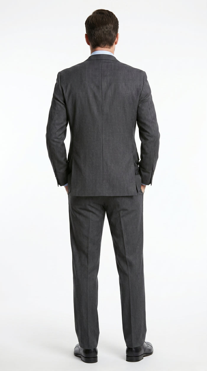 Men’s Charcoal Gray Pinstripe 3 Piece Vested Suit with 2 or 3 Button Jacket, Formal Dress Suit