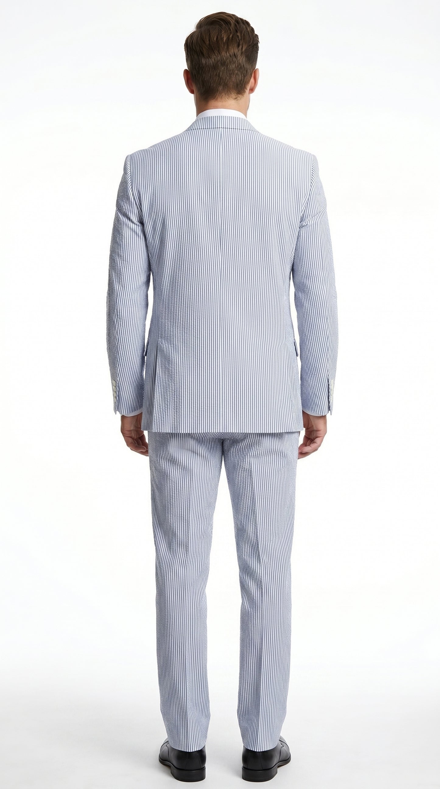 Men’s Light Blue Seersucker Suit with Jacket, Vest and Pants, High Quality Summer Dress Suit