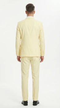 Men’s Yellow Seersucker Suit with Jacket, Vest and Pants, Summer Wedding Prom Dress Suit