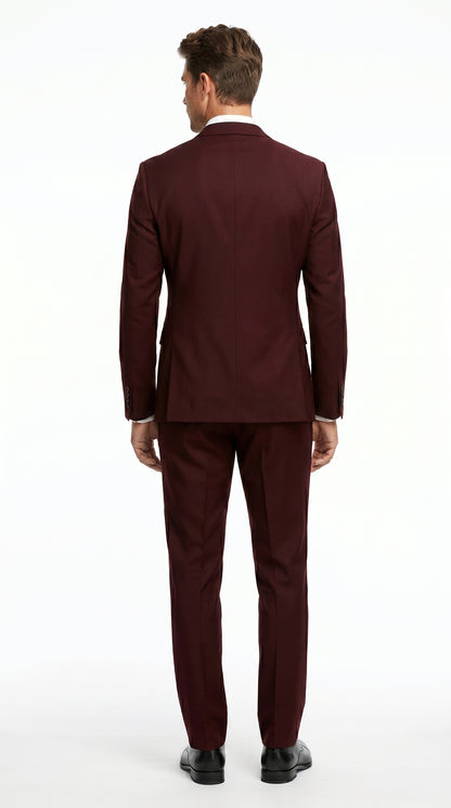 Men’s Burgundy Maroon Wine Suit with 2 Button Jacket and Matching Pants, Formal Wedding Dress Suit