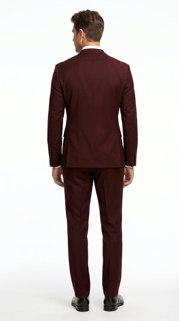 Men’s Burgundy Maroon Wine Suit with 2 Button Jacket and Matching Pants, Formal Wedding Dress Suit