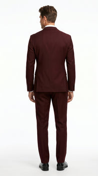 Men’s Burgundy Maroon Wine Suit with 2 Button Jacket and Matching Pants, Formal Wedding Dress Suit