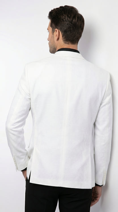 Men’s White Linen Fabric Summer Blazer with Notch Lapel, Dress Casual Sport Coat