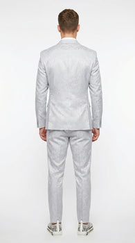 Men’s Silver Grey Shiny Paisley Graduation Suit, Formal Prom Wedding Dress Suit