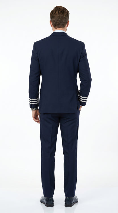 Men’s Dark Navy Blue Double Breasted 6 Button Suit, Classic Formal Wedding Business Suit