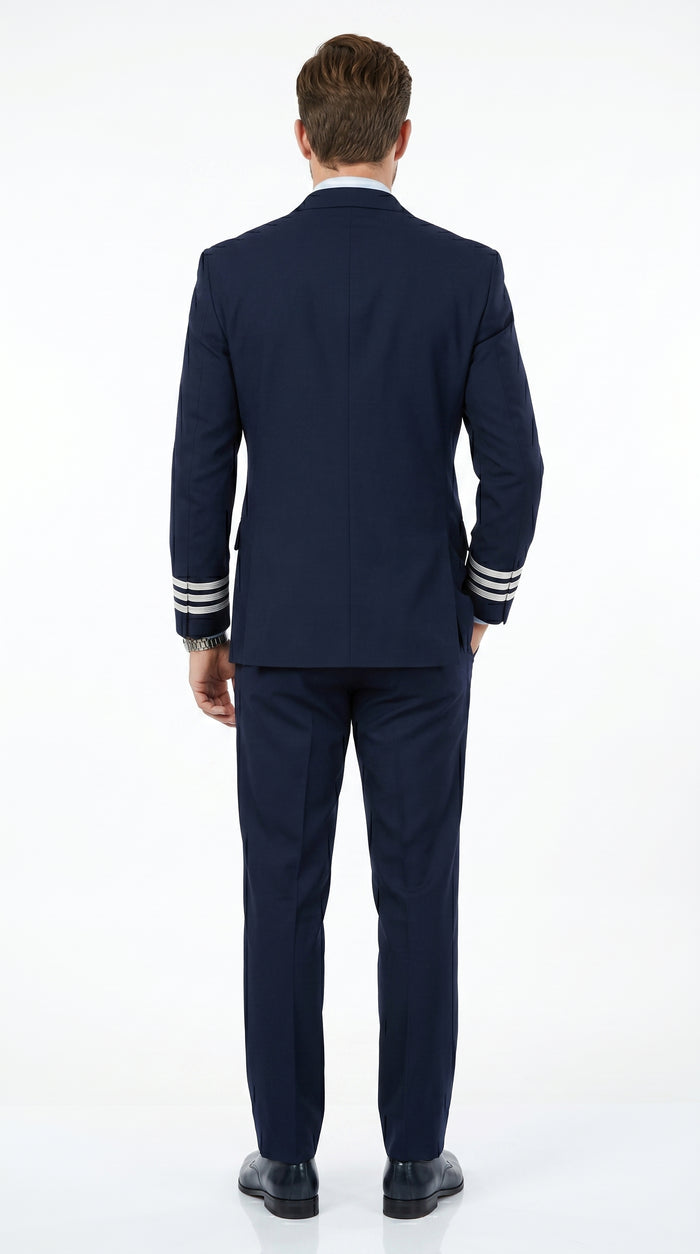 Men’s Dark Navy Blue Double Breasted 6 Button Suit, Classic Formal Wedding Business Suit