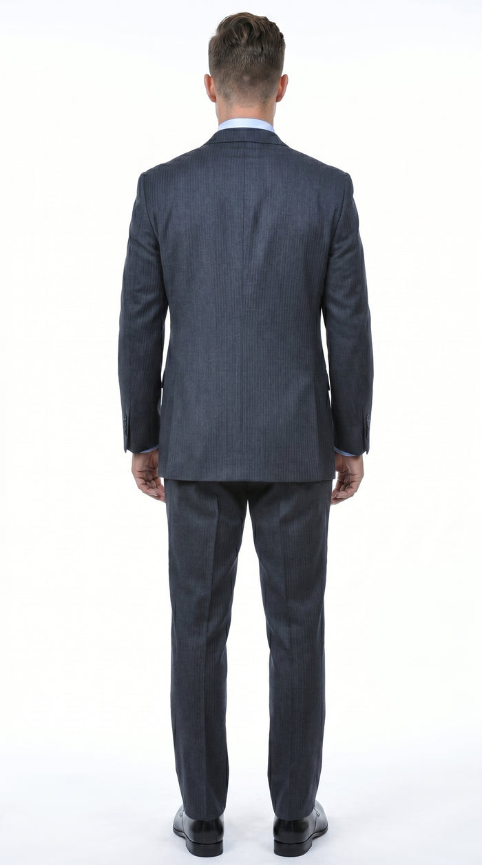 Men’s Charcoal Grey 2 Button Vested Business Suit, Formal Wedding Dress Suit