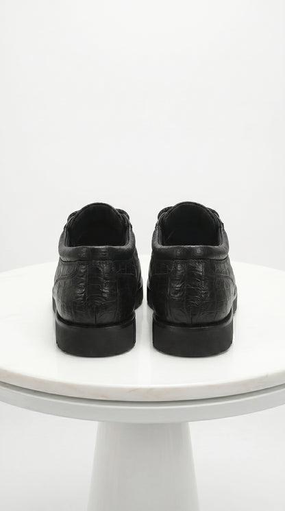 Men’s Los Altos Black Caiman Belly and Ostrich Casual Shoes, Exotic Leather Lace Up Sneakers