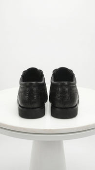 Men’s Los Altos Black Caiman Belly and Ostrich Casual Shoes, Exotic Leather Lace Up Sneakers
