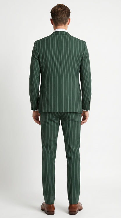 Men’s Hunter Green Great Gatsby Pinstripe 3 Piece Suit, 1920s Gangster Outfit