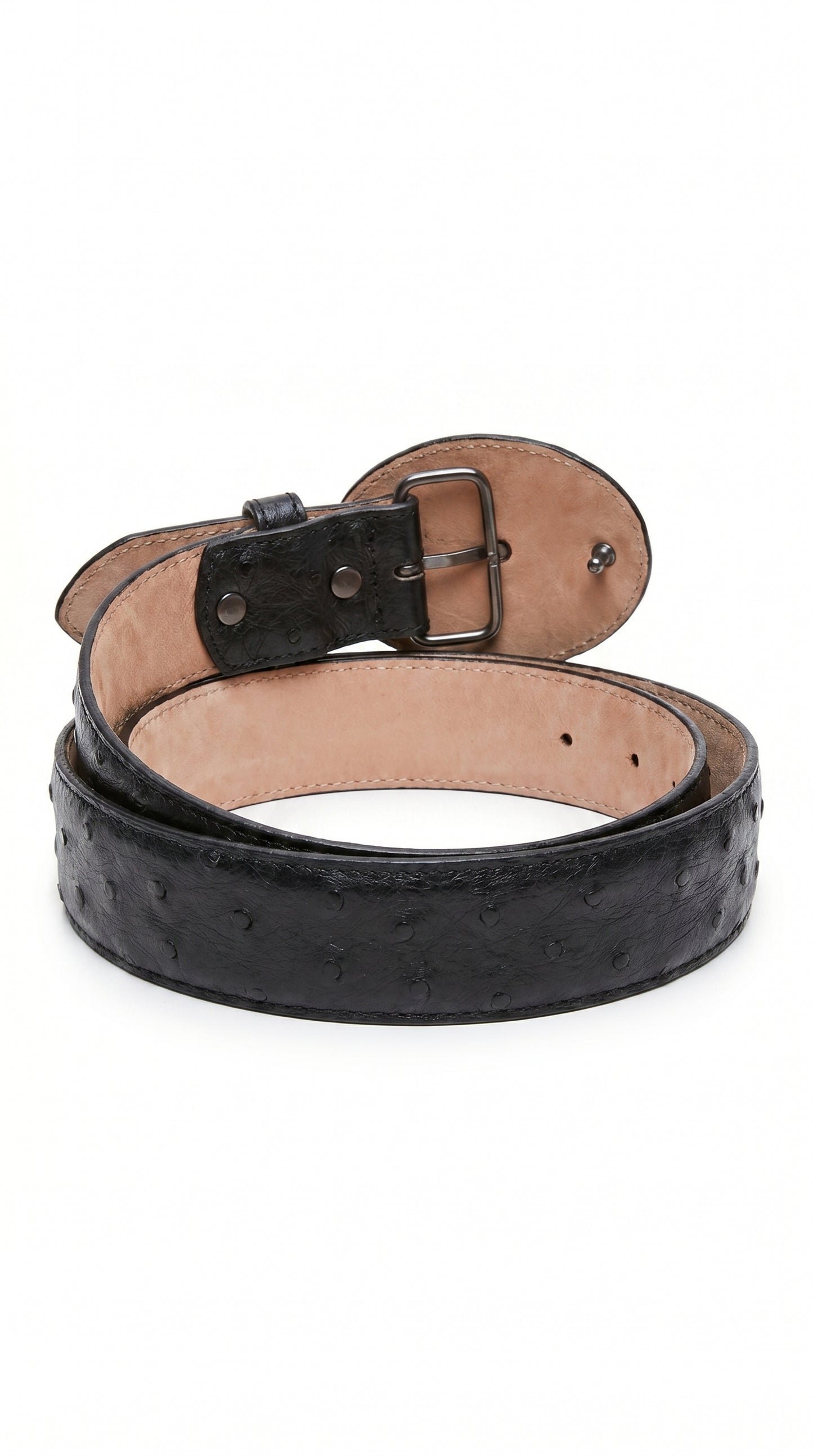 Men’s Black Genuine Ostrich Quill Belt, Exotic Leather Dress Belt for Formal and Western Wear