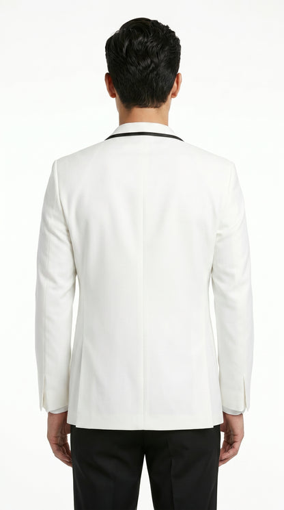 Men’s Waverly White Tuxedo Jacket by Ike Evening, Formal Dinner Jacket with Black Trim