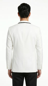 Men’s Waverly White Tuxedo Jacket by Ike Evening, Formal Dinner Jacket with Black Trim