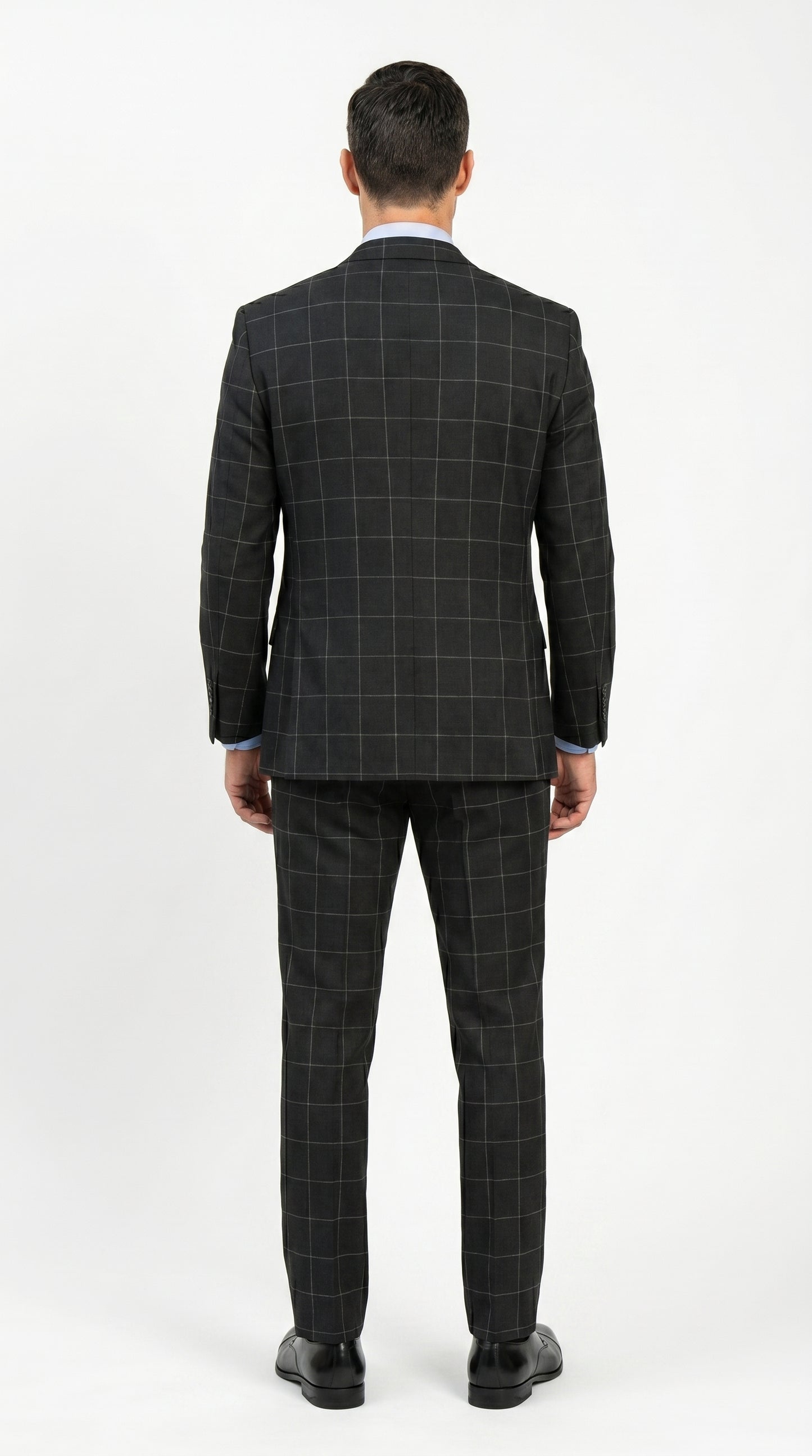 Men’s Black Windowpane Plaid 3 Piece Suit, 1920s Inspired Formal Dress Suit