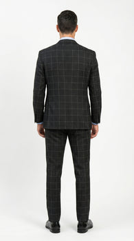 Men’s Black Windowpane Plaid 3 Piece Suit, 1920s Inspired Formal Dress Suit