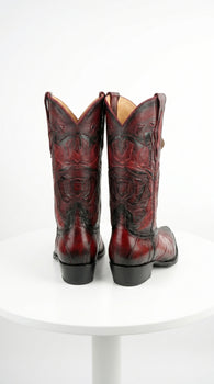 Men’s King Exotic Burnished Burgundy Eel Snip Toe Boots, Handcrafted Western Dress Boots 494RD0843