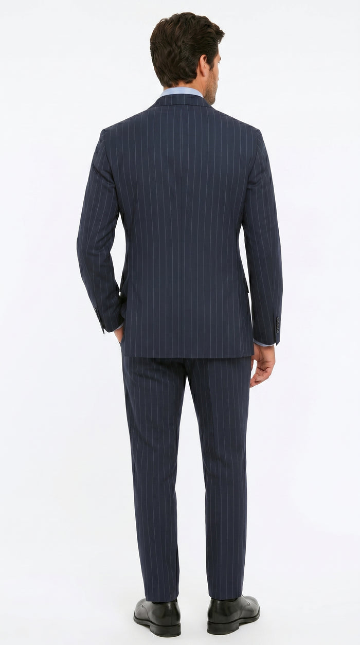 Men’s Kingsman Harrys Blue Pinstripe Double Breasted Suit, Formal Business Dress Suit