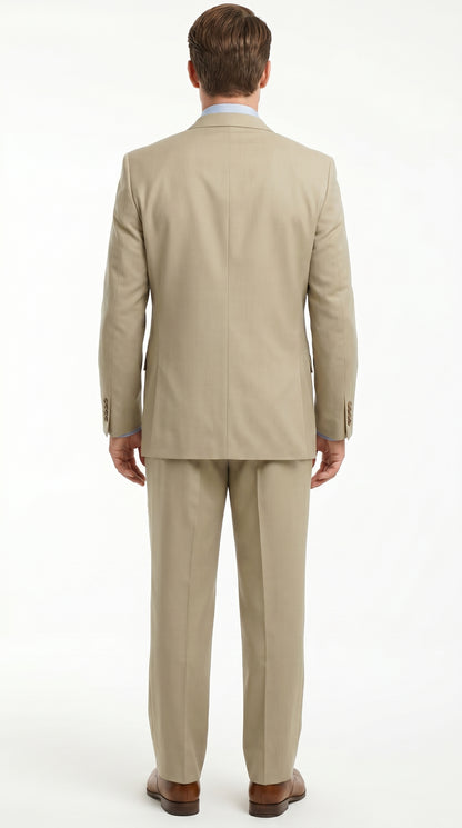 Men’s Khaki Light Tan Dress Suit with Jacket and Pants, Classic Fit Groomsmen Wedding Suit