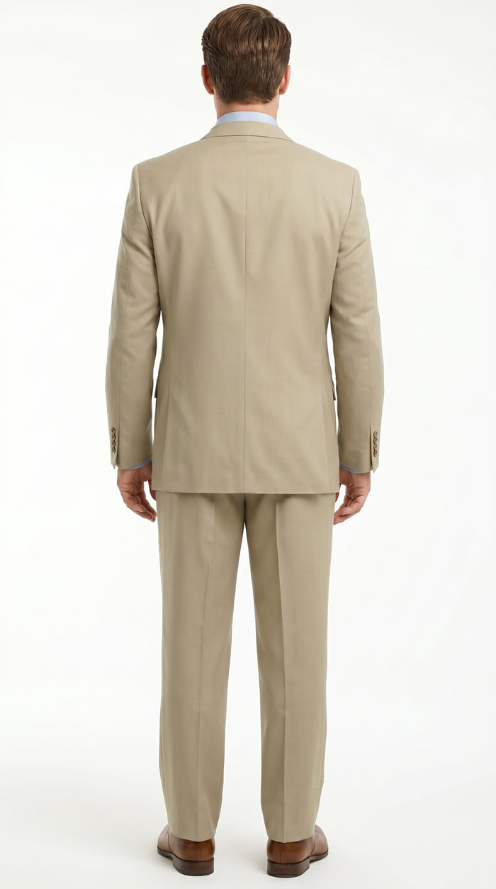 Men’s Khaki Light Tan Dress Suit with Jacket and Pants, Classic Fit Groomsmen Wedding Suit