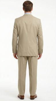 Men’s Khaki Light Tan Dress Suit with Jacket and Pants, Classic Fit Groomsmen Wedding Suit