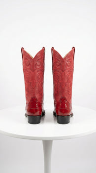 Men’s Red Eel Cowboy Boots with J Toe, Exotic Western Dress Boots