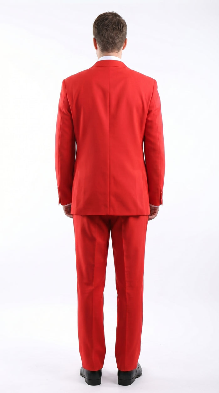 Men’s Red Bolzano 2 Button Suit with Pleated Pants, 100% Polyester Formal Dress Suit