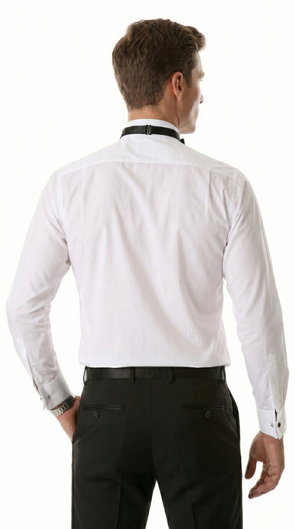 Men’s Max White Slim Fit Wing Tip Collar Pleated Tuxedo Shirt, Formal Dress Shirt