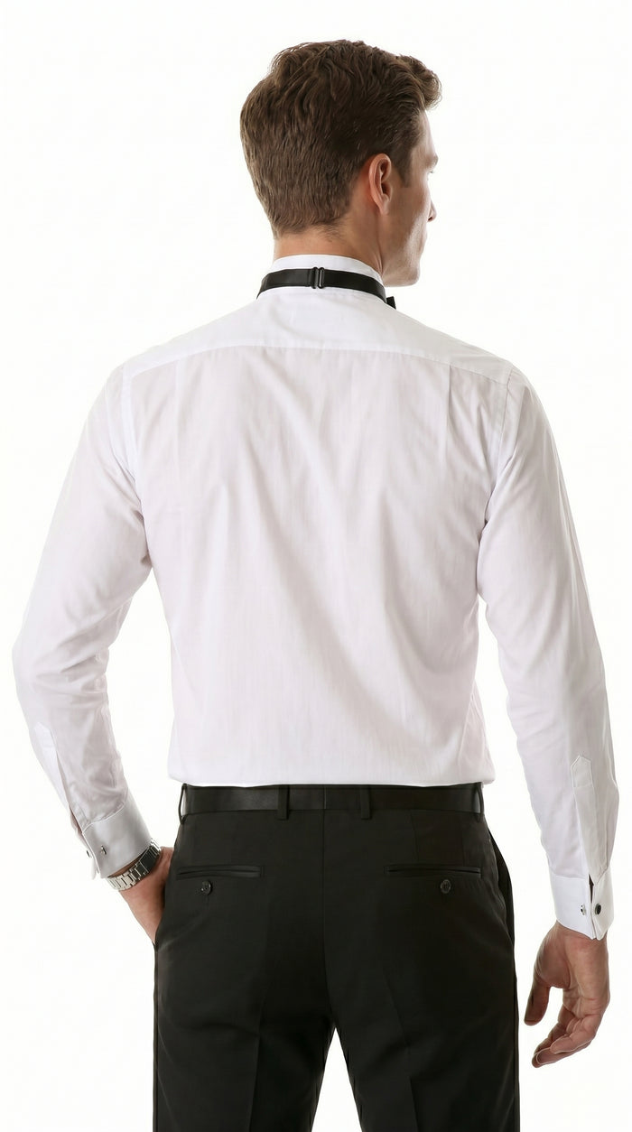 Men’s Max White Slim Fit Wing Tip Collar Pleated Tuxedo Shirt, Formal Dress Shirt