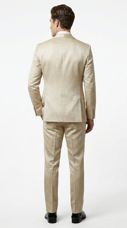 Men’s Tan Floral Shawl Lapel Tuxedo Set, Wedding and Prom Formal Suit