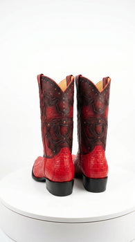 Men's King Exotic Ostrich Leg 3x Toe Handcrafted Boots in Red
